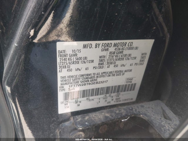 Продаж на аукціоні авто 2016 Ford F-250 Lariat, vin: 1FT7W2BT6GEB23217, номер лоту: 45764138