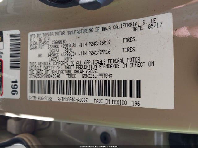 3TMAZ5CN9HM043940 Toyota Tacoma Dbl Cab/sr5/trd Sport/or