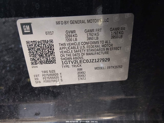Продажа на аукционе авто 2018 Gmc Sierra 1500, vin: 1GTV2LEC0JZ127929, номер лота: 45764196