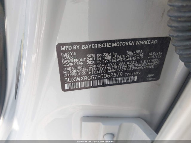 Aukcja sprzedaży 2015 Bmw X3 Xdrive28i, vin: 5UXWX9C57F0D62578, numer aukcji: 45764205