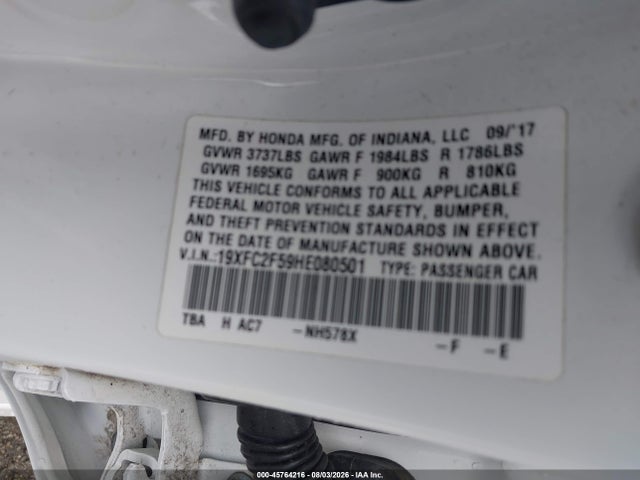 Honda Civic Lx 2017 19XFC2F59HE080501 Image 9