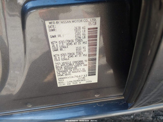 2018 Nissan Frontier Sv მანქანა იყიდება აუქციონზე, vin: 1N6AD0EV3JN764732, აუქციონის ნომერი: 45764219