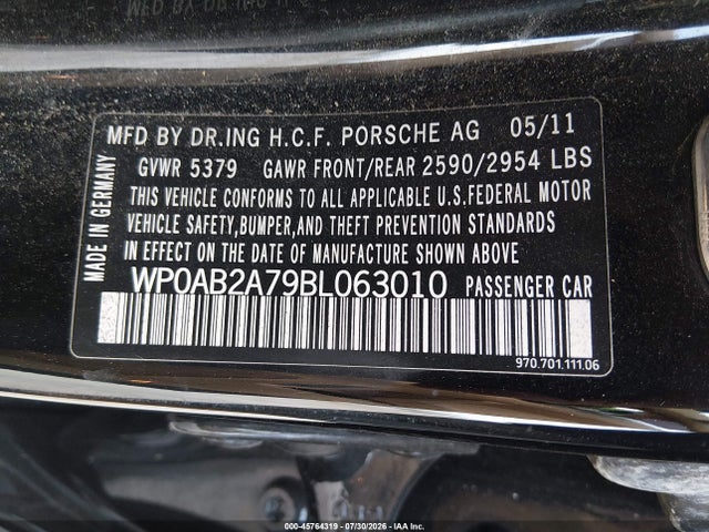 Продажа на аукционе авто 2011 Porsche Panamera 4s, vin: WP0AB2A79BL063010, номер лота: 45764319
