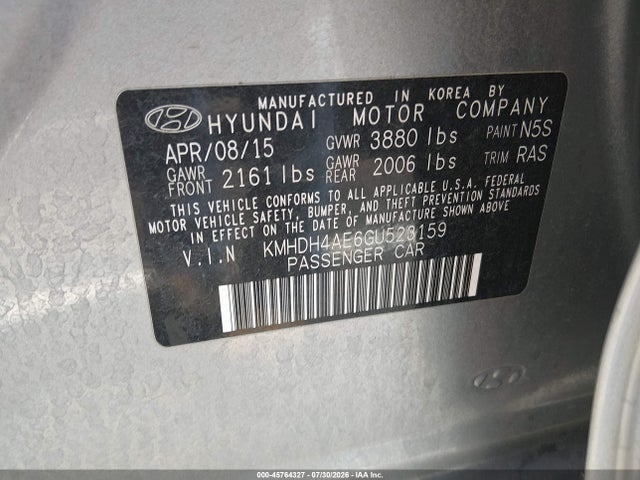 2016 Hyundai Elantra Limited მანქანა იყიდება აუქციონზე, vin: KMHDH4AE6GU523159, აუქციონის ნომერი: 45764327
