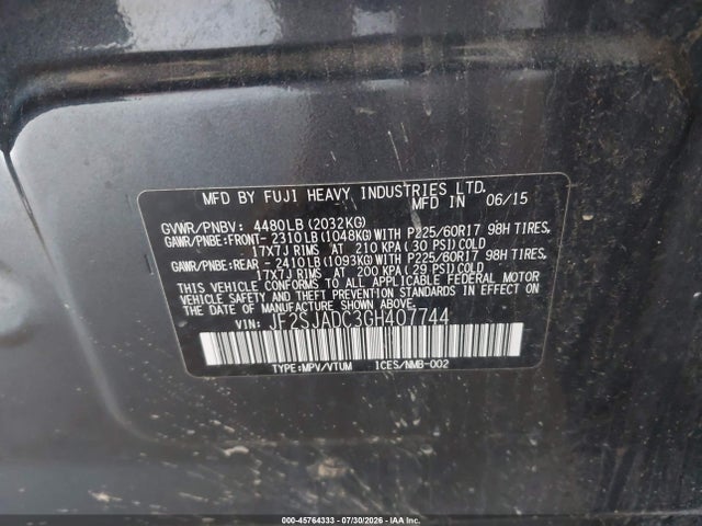 45764333 :رقم المزاد ، JF2SJADC3GH407744 vin ، 2016 Subaru Forester 2.5i Premium مزاد بيع