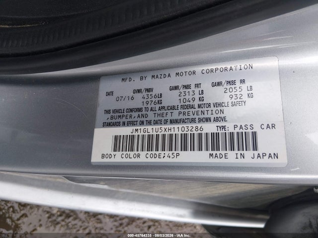 Aukcja sprzedaży 2017 Mazda Mazda6 Sport, vin: JM1GL1U5XH1103286, numer aukcji: 45764335