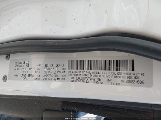 Aukcja sprzedaży 2015 Jeep Cherokee Latitude, vin: 1C4PJLCB7FW690653, numer aukcji: 45764340