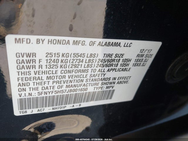 Honda Pilot Ex-l 2018 5FNYF5H57JB001650 Image 9