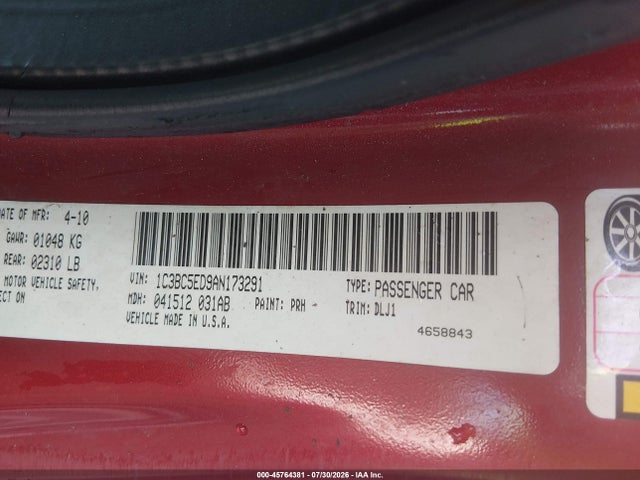 Продаж на аукціоні авто 2010 Chrysler Sebring Touring, vin: 1C3BC5ED9AN173291, номер лоту: 45764381