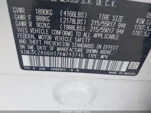 Aukcja sprzedaży 2019 Honda Hr-v Lx, vin: 3CZRU6H37KM743746, numer aukcji: 45764387