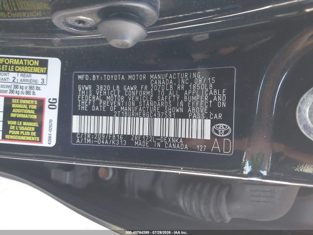 2T1BURHE8GC497591 Toyota COROLLA LE