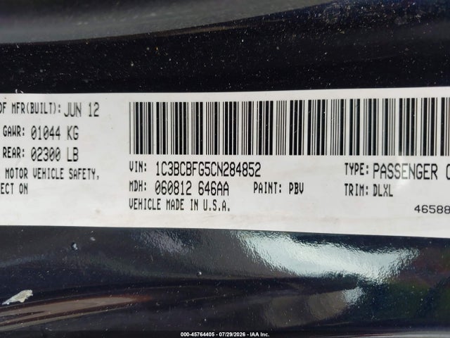 Aukcja sprzedaży 2012 Chrysler 200 Limited, vin: 1C3BCBFG5CN284852, numer aukcji: 45764405