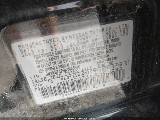 45764428 :رقم المزاد ، 3N1AB7AP9KY446548 vin ، 2019 Nissan Sentra Sv مزاد بيع