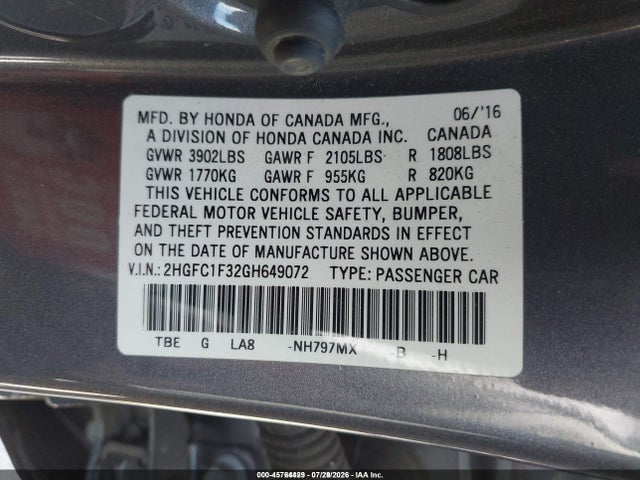 Honda Civic Ex-t 2016 2HGFC1F32GH649072 Image 9