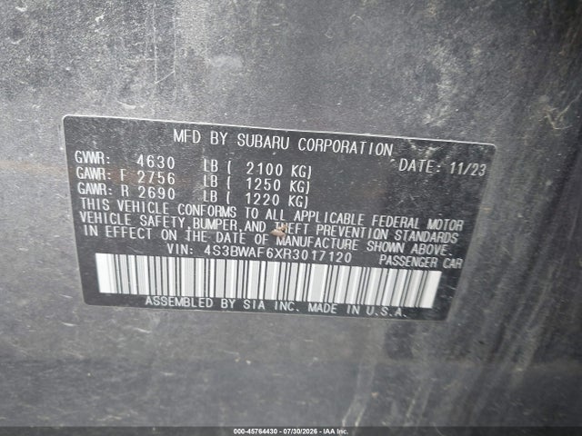 Продажа на аукционе авто 2024 Subaru Legacy Premium, vin: 4S3BWAF6XR3017120, номер лота: 45764430