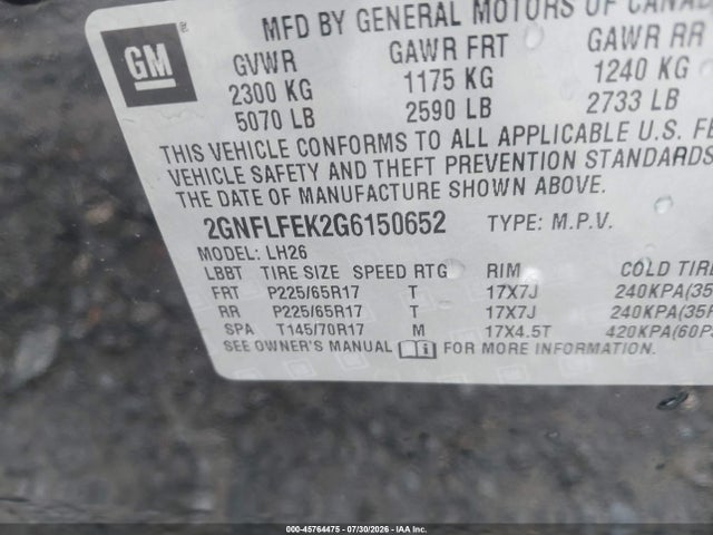 2016 Chevrolet Equinox Lt მანქანა იყიდება აუქციონზე, vin: 2GNFLFEK2G6150652, აუქციონის ნომერი: 45764475