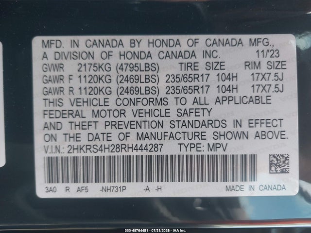 Honda Cr-v Lx Awd 2024 2HKRS4H28RH444287 Image 9