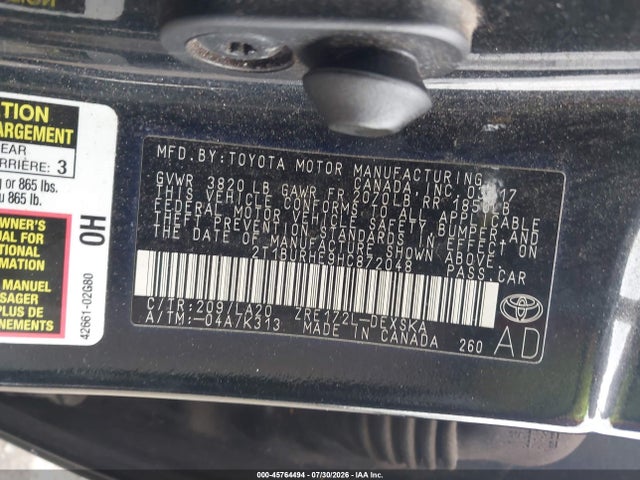 2017 Toyota Corolla Xse მანქანა იყიდება აუქციონზე, vin: 2T1BURHE9HC872048, აუქციონის ნომერი: 45764494