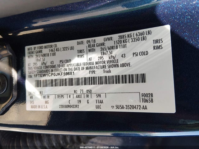 Ford F-150 Xlt 2018 1FTEW1CP0JKF59881 Image 9