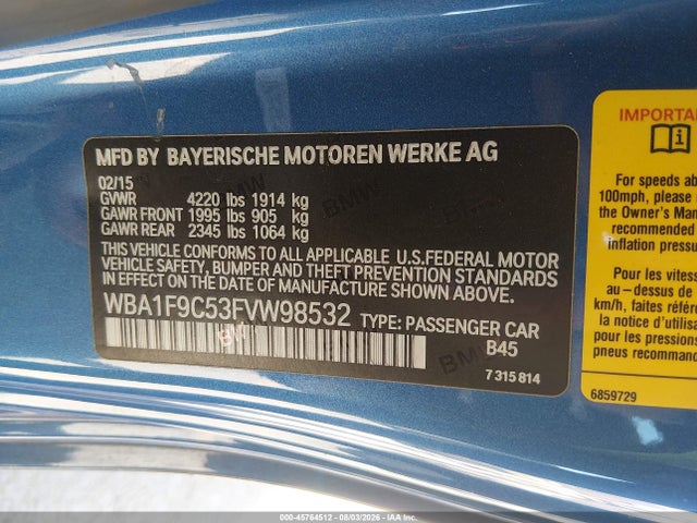 Продаж на аукціоні авто 2015 Bmw 228i, vin: WBA1F9C53FVW98532, номер лоту: 45764512