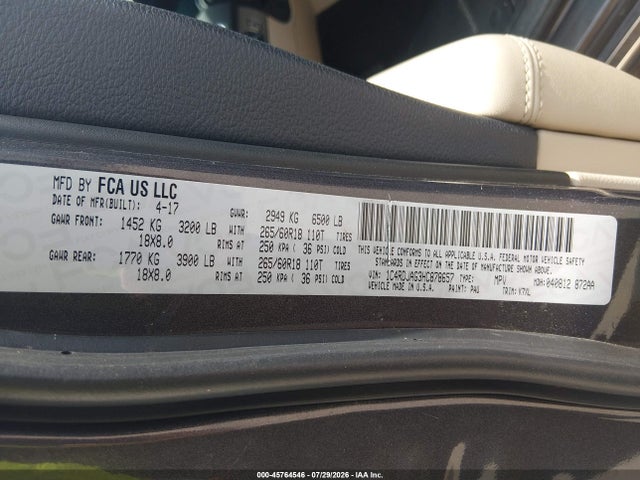 2017 Dodge Durango Sxt Awd მანქანა იყიდება აუქციონზე, vin: 1C4RDJAG3HC878657, აუქციონის ნომერი: 45764546