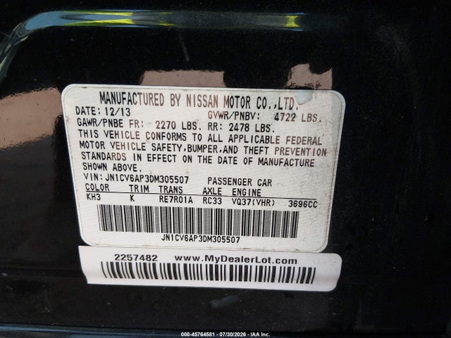 Продажа на аукционе авто 2013 Infiniti G37 Journey, vin: JN1CV6AP3DM305507, номер лота: 45764581