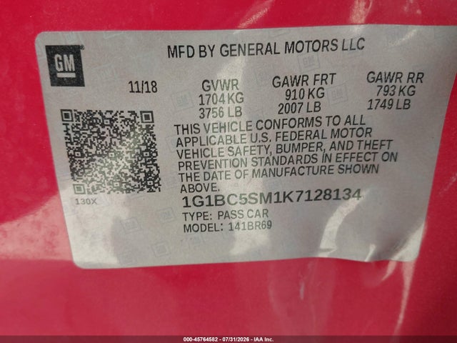 Chevrolet CRUZE LS 2019 1G1BC5SM1K7128134 Image 9