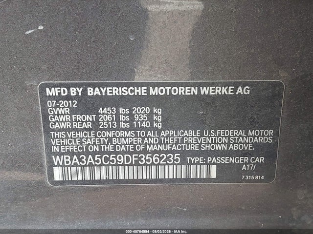 2013 Bmw 328i მანქანა იყიდება აუქციონზე, vin: WBA3A5C59DF356235, აუქციონის ნომერი: 45764594