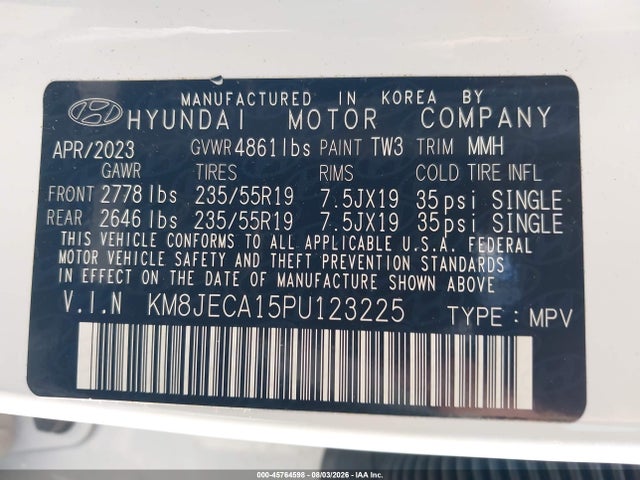 Продажа на аукционе авто 2023 Hyundai Tucson Hybrid Limited, vin: KM8JECA15PU123225, номер лота: 45764598