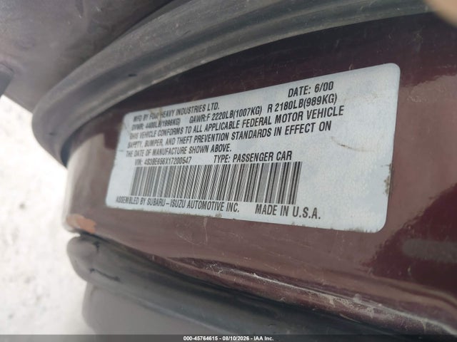 2001 Subaru Legacy Gt Limited მანქანა იყიდება აუქციონზე, vin: 4S3BE656X17200547, აუქციონის ნომერი: 45764615