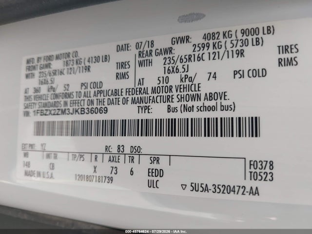 Ford Transit-350 Xl 2018 1FBZX2ZM3JKB36069 Image 9