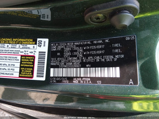 2025 Toyota Sienna Xle მანქანა იყიდება აუქციონზე, vin: 5TDYRKECXSS280601, აუქციონის ნომერი: 45764634