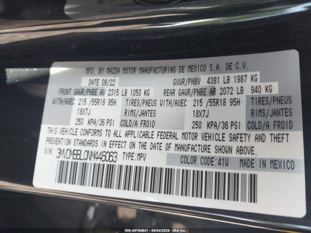 Aukcja sprzedaży 2022 Mazda Cx-30 Select, vin: 3MVDMBBL0NM446063, numer aukcji: 45764641