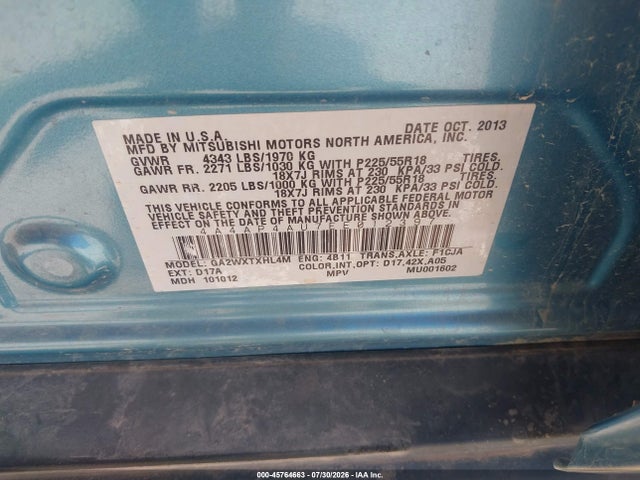 Aukcja sprzedaży 2014 Mitsubishi Outlander Sport Se, vin: 4A4AP4AU7EE012397, numer aukcji: 45764663