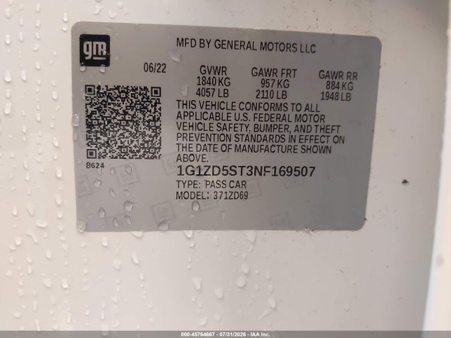 Продажа на аукционе авто 2022 Chevrolet Malibu Fwd Lt, vin: 1G1ZD5ST3NF169507, номер лота: 45764667