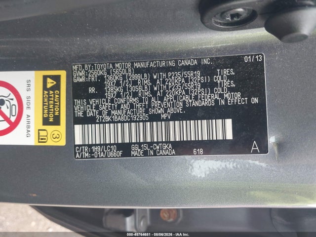 Aukcja sprzedaży 2013 Lexus Rx 350, vin: 2T2BK1BA8DC192905, numer aukcji: 45764681