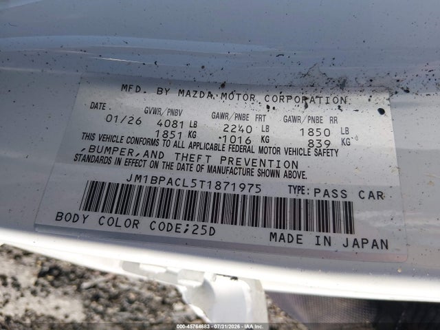 Продажа на аукционе авто 2026 Mazda Mazda3 2.5 S Preferred, vin: JM1BPACL5T1871975, номер лота: 45764683