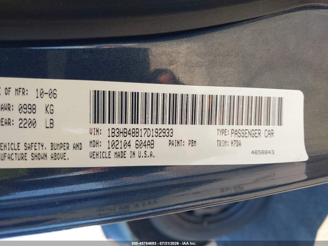 2007 Dodge Caliber Sxt მანქანა იყიდება აუქციონზე, vin: 1B3HB48B17D192933, აუქციონის ნომერი: 45764693