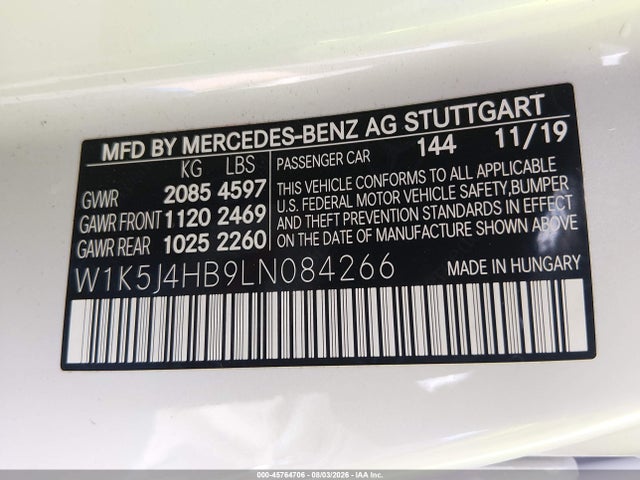 W1K5J4HB9LN084266 Mercedes-Benz CLA 250 4MATIC