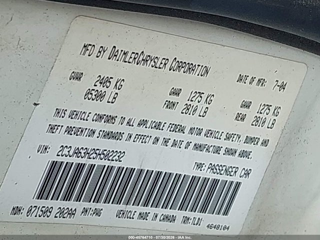 Aukcja sprzedaży 2005 Chrysler 300c, vin: 2C3JA63H25H502232, numer aukcji: 45764710