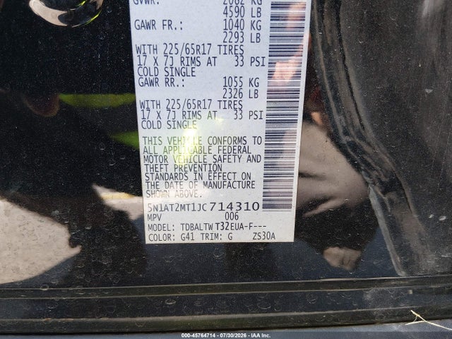 Продаж на аукціоні авто 2018 Nissan Rogue Sv, vin: 5N1AT2MT1JC714310, номер лоту: 45764714