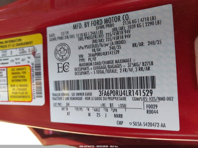 Ford Fusion Hybrid Titanium 2020 3FA6P0RU4LR141529 Image 9