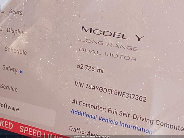 Auction sale of the 2022 Tesla Model Y Long Range Dual Motor All-wheel Drive, vin: 7SAYGDEE9NF317362, lot number: 45764736