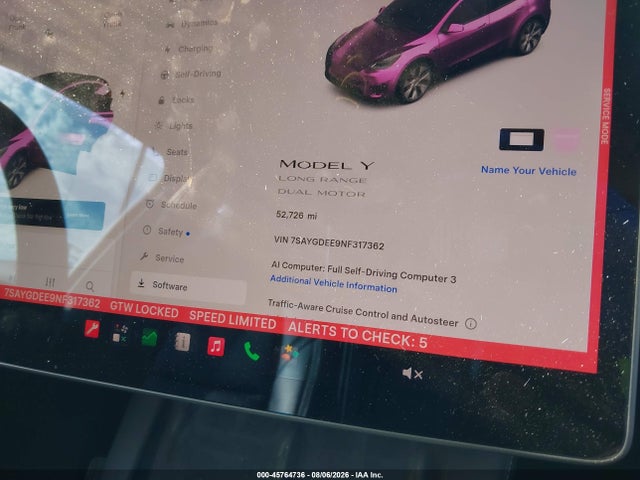 Auction sale of the 2022 Tesla Model Y Long Range Dual Motor All-wheel Drive, vin: 7SAYGDEE9NF317362, lot number: 45764736