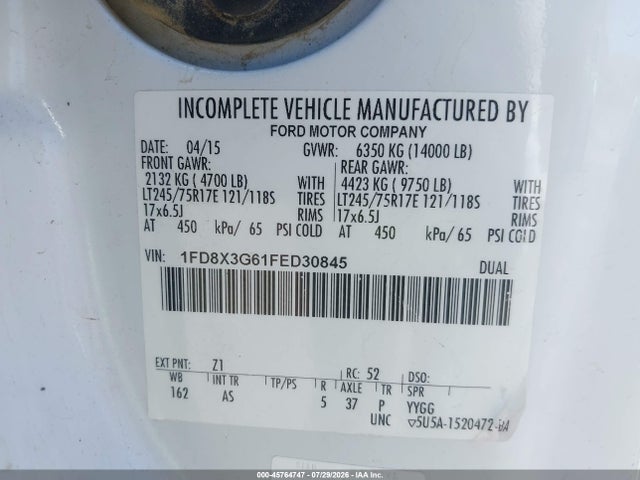 Ford F-350 Chassis Xl 2015 1FD8X3G61FED30845 Image 9