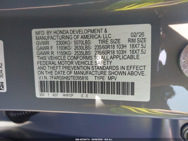 7FARS6H82TE095816 Honda Cr-v Hybrid Awd Sport-l