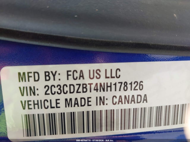 2022 Dodge Challenger R/t მანქანა იყიდება აუქციონზე, vin: 2C3CDZBT4NH178126, აუქციონის ნომერი: 45764775