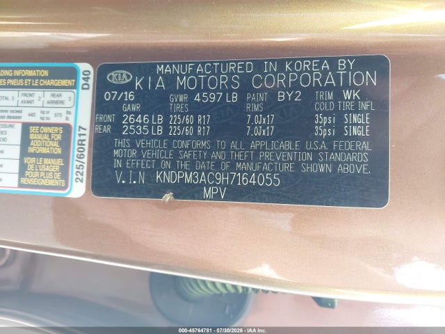 Продаж на аукціоні авто 2017 Kia Sportage Lx, vin: KNDPM3AC9H7164055, номер лоту: 45764781