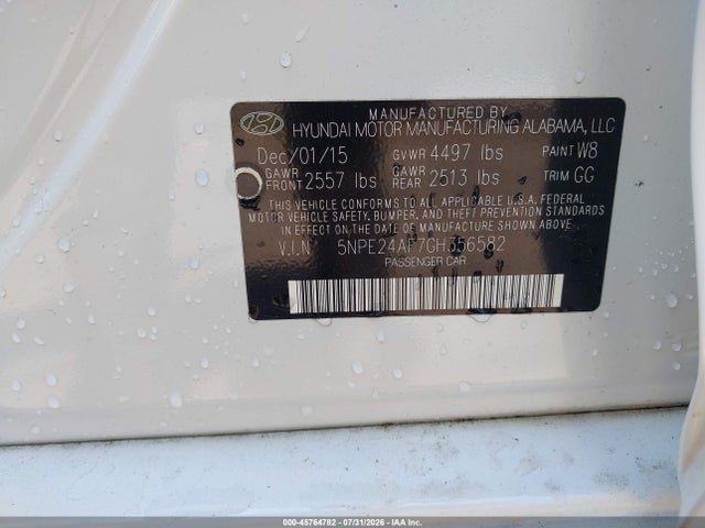 Aukcja sprzedaży 2016 Hyundai Sonata Se, vin: 5NPE24AF7GH356582, numer aukcji: 45764782