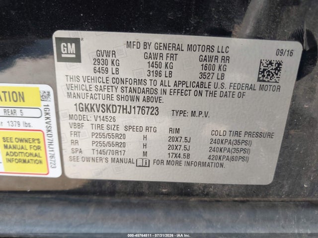 2017 Gmc Acadia Limited მანქანა იყიდება აუქციონზე, vin: 1GKKVSKD7HJ176723, აუქციონის ნომერი: 45764811